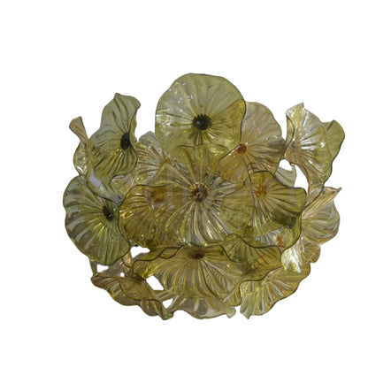 Amber color hand made blown glass flower chandelier home decoration