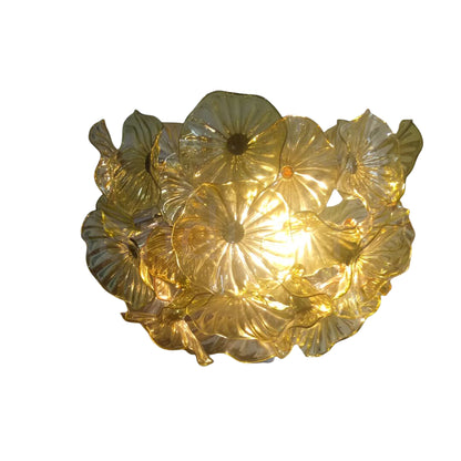 Amber color hand made blown glass flower chandelier home decoration