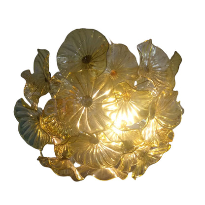 Amber color hand made blown glass flower chandelier home decoration
