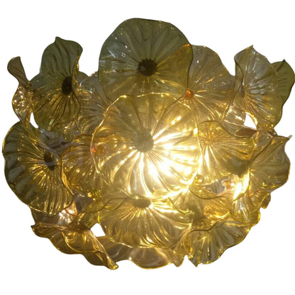 Amber color hand made blown glass flower chandelier home decoration