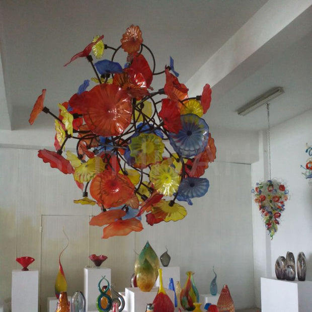 Colorful lotus shape hand made glass leaves chandelier ligthing hotel decoration