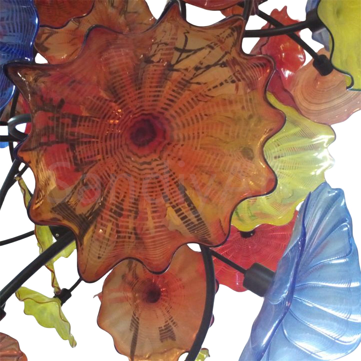 Colorful lotus shape hand made glass leaves chandelier ligthing hotel decoration