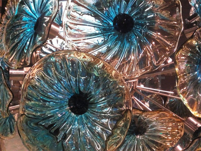Blue blown glass flower ligthing modern design art
