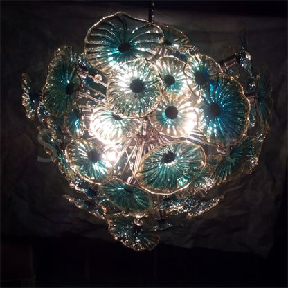 Blue blown glass flower ligthing modern design art
