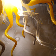 Yellow and white clear mouth blown glass lighting dinging room decoration