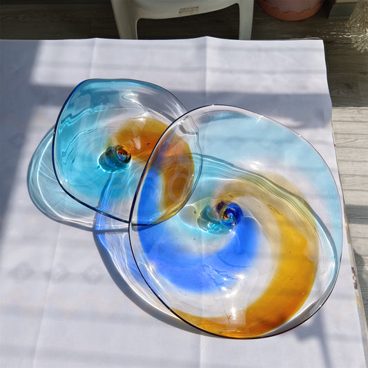 Inspired Chihuly Persian plate rainbow color hand made glass art