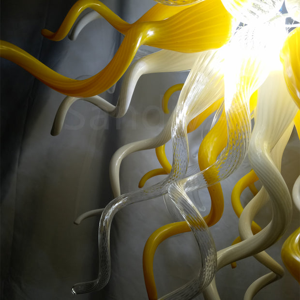 Yellow and white clear mouth blown glass lighting dinging room decoration