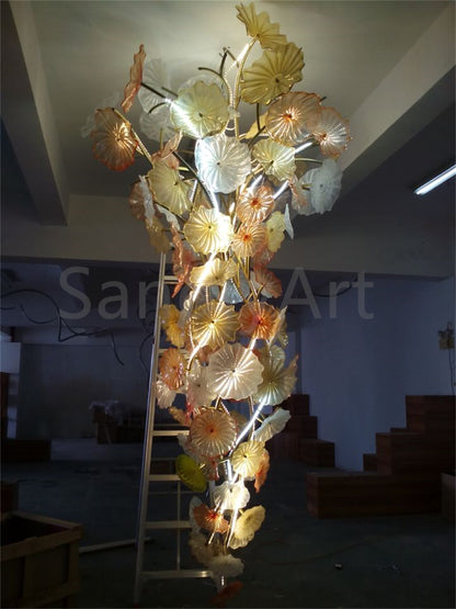 Murano glass lotus leaves chandelier big project for hotel decoration