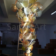 Murano glass lotus leaves chandelier big project for hotel decoration