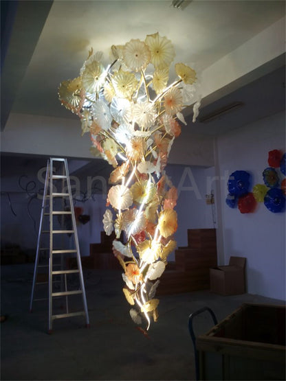 Murano glass lotus leaves chandelier big project for hotel decoration