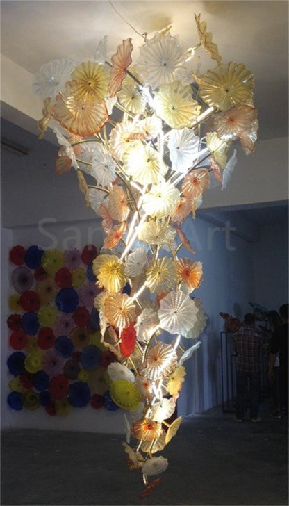 Murano glass lotus leaves chandelier big project for hotel decoration