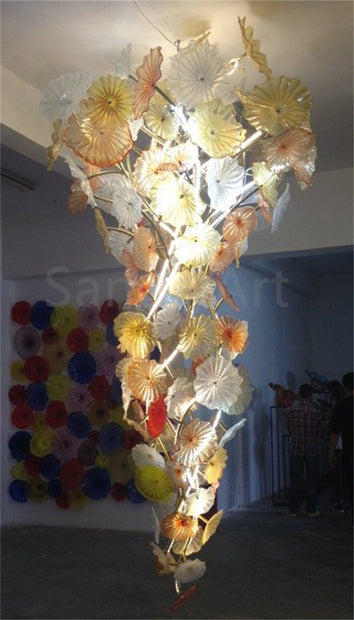 Murano glass lotus leaves chandelier big project for hotel decoration