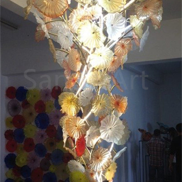 Murano glass lotus leaves chandelier big project for hotel decoration
