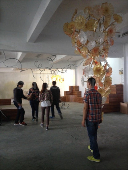 Murano glass lotus leaves chandelier big project for hotel decoration