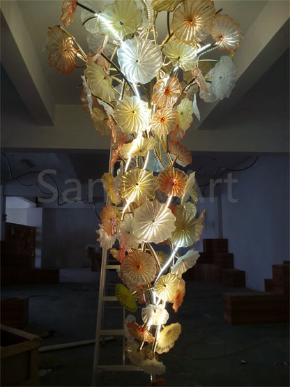 Murano glass lotus leaves chandelier big project for hotel decoration