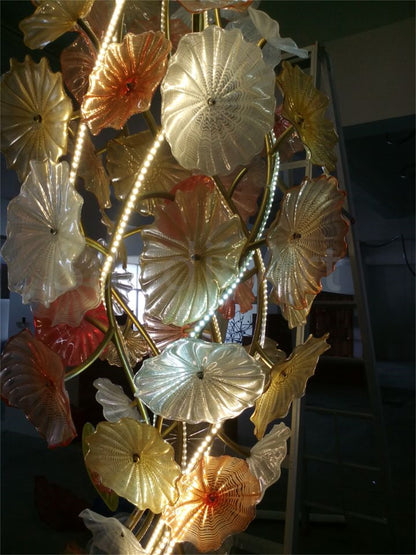 Murano glass lotus leaves chandelier big project for hotel decoration