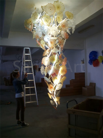 Murano glass lotus leaves chandelier big project for hotel decoration