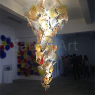 Murano glass lotus leaves chandelier big project for hotel decoration