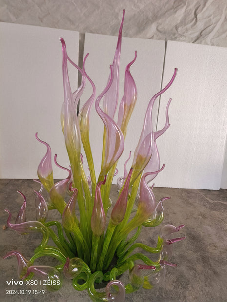 Goose head pink gradient green hand made chihuly style glass sculpture garden decoration art