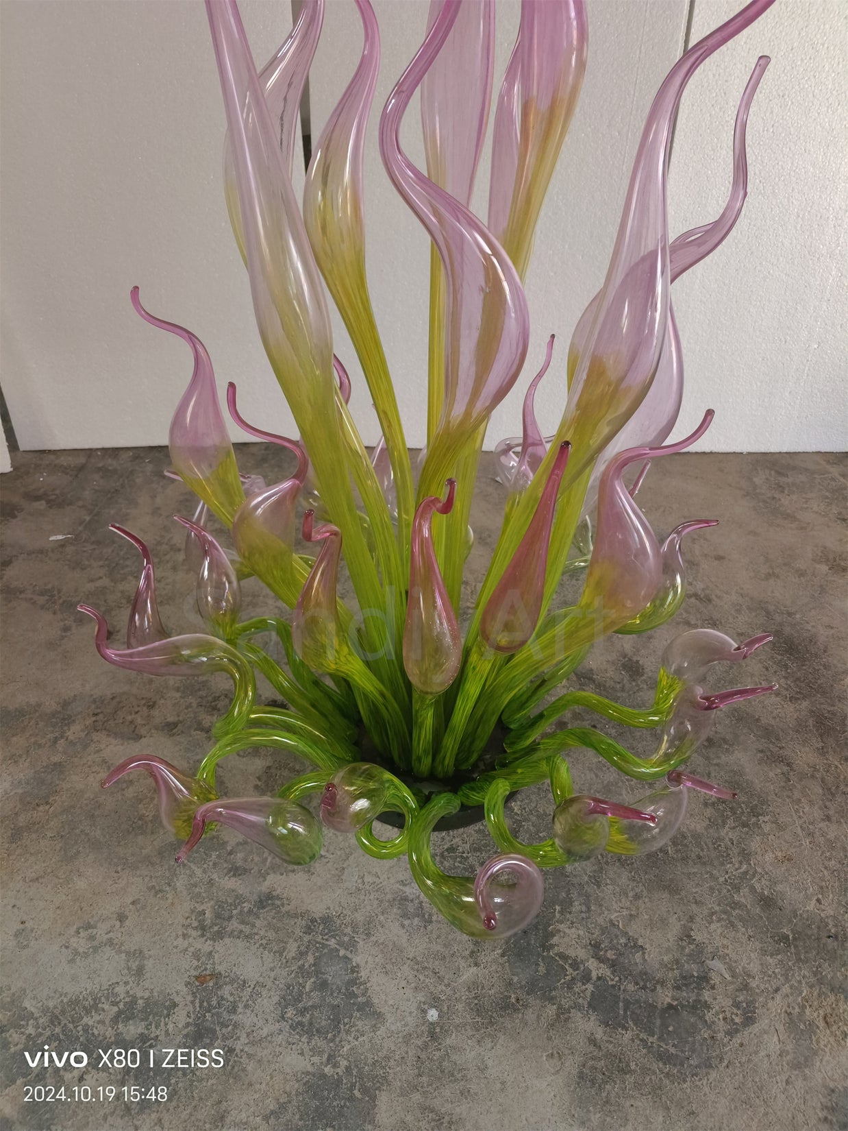 Goose head pink gradient green hand made chihuly style glass sculpture garden decoration art