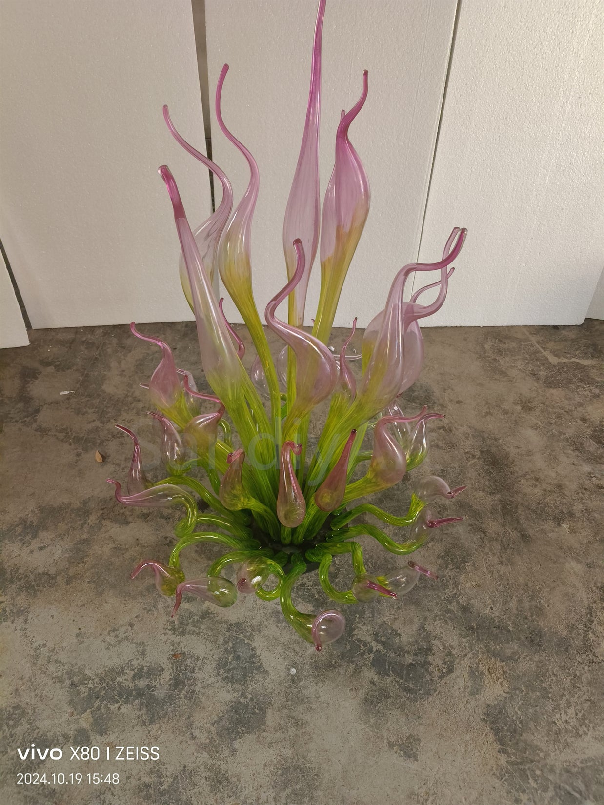 Goose head pink gradient green hand made chihuly style glass sculpture garden decoration art