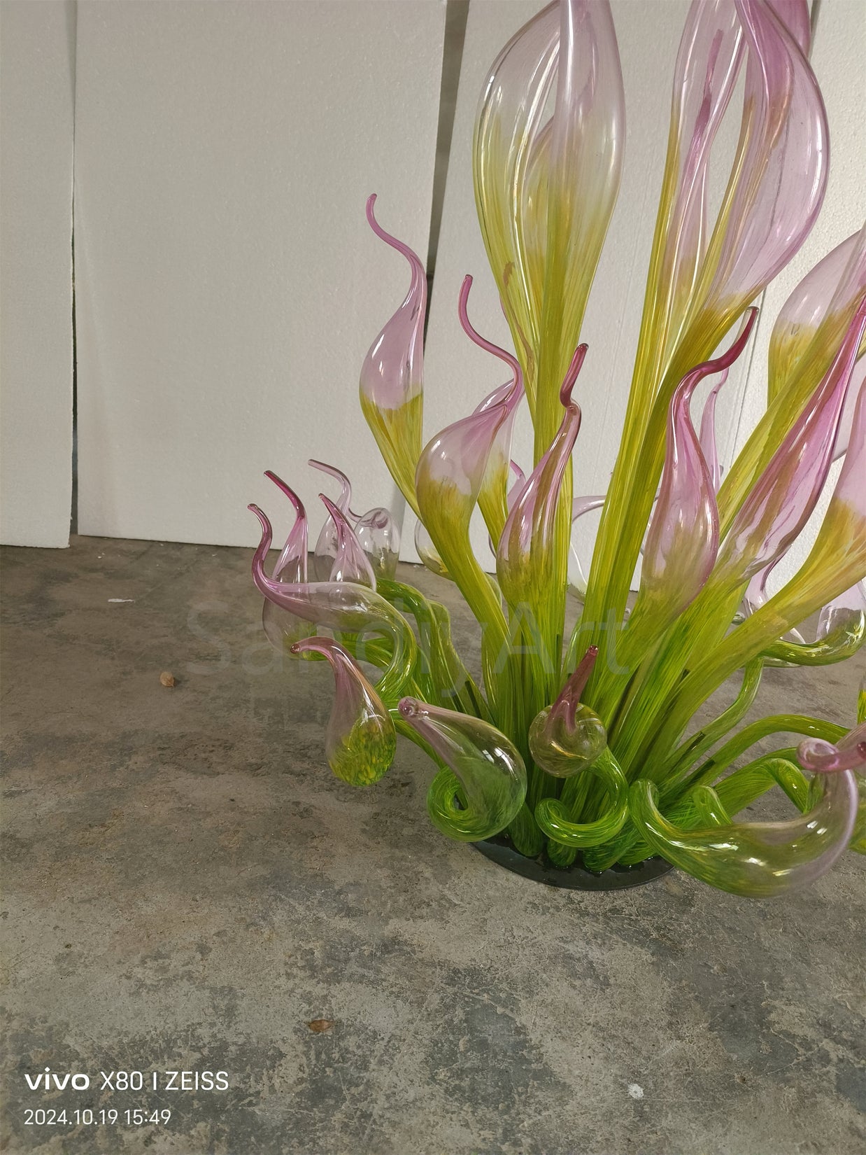 Goose head pink gradient green hand made chihuly style glass sculpture garden decoration art