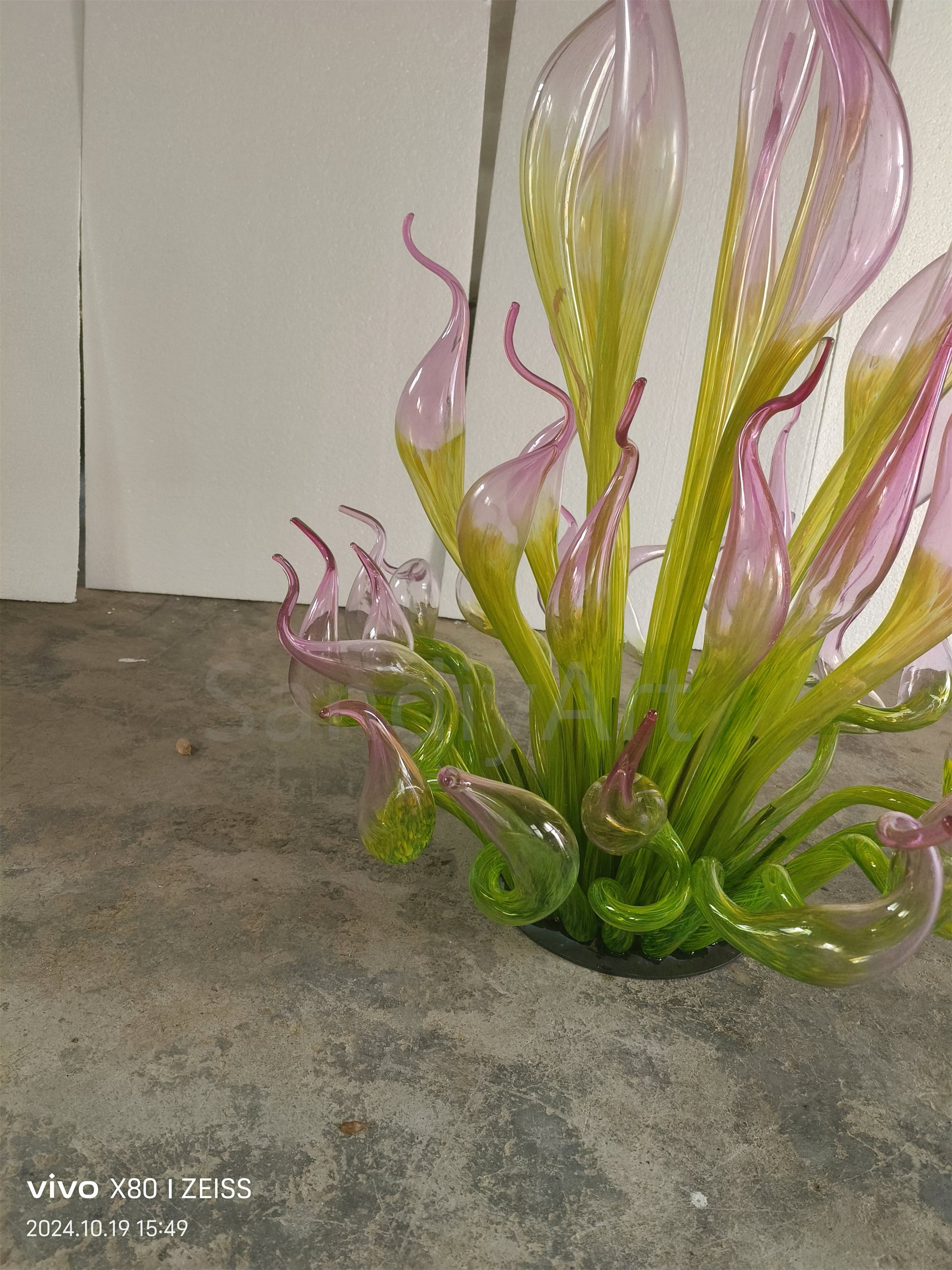 Goose head pink gradient green hand made chihuly style glass sculpture garden decoration art