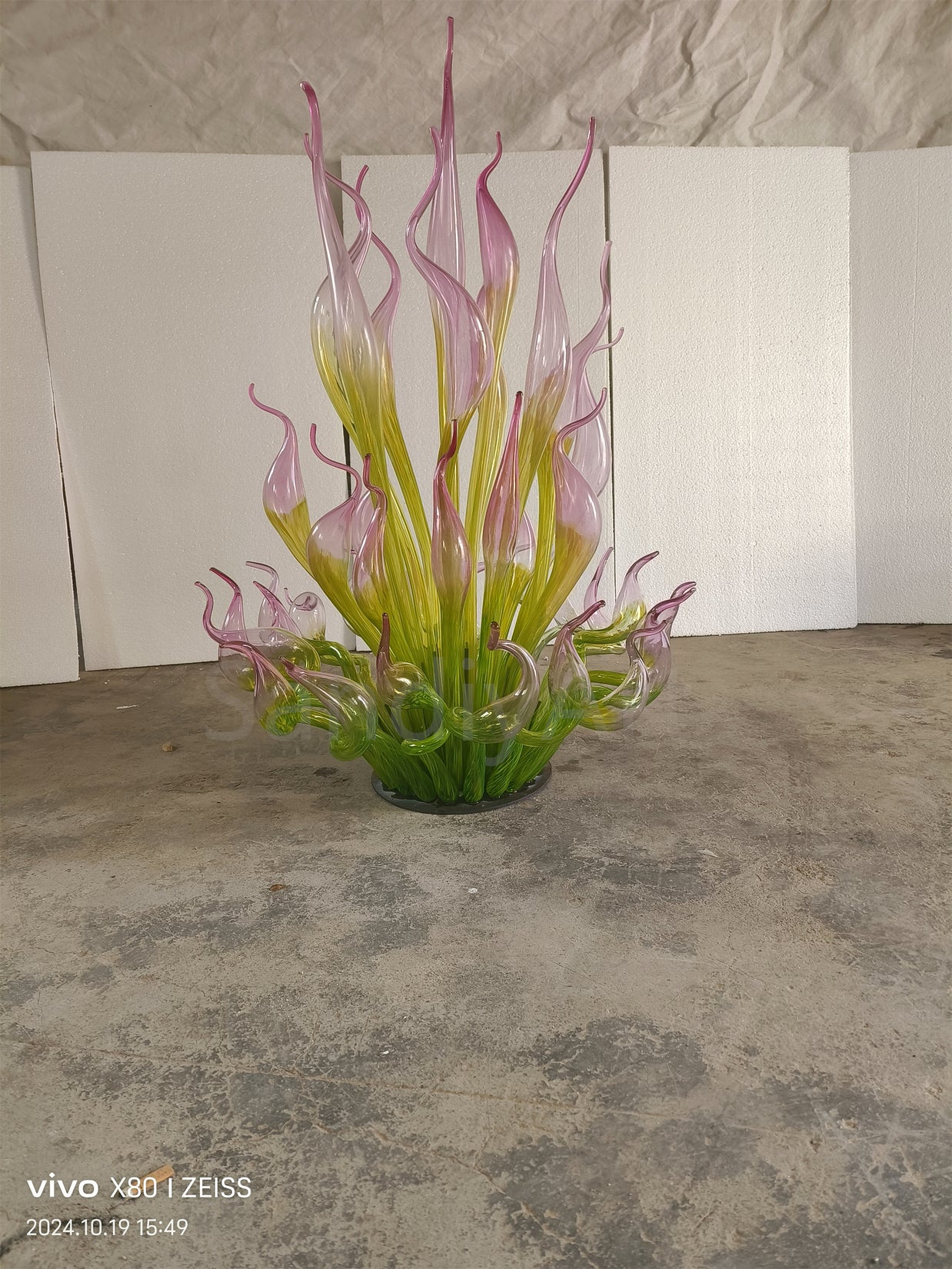 Goose head pink gradient green hand made chihuly style glass sculpture garden decoration art