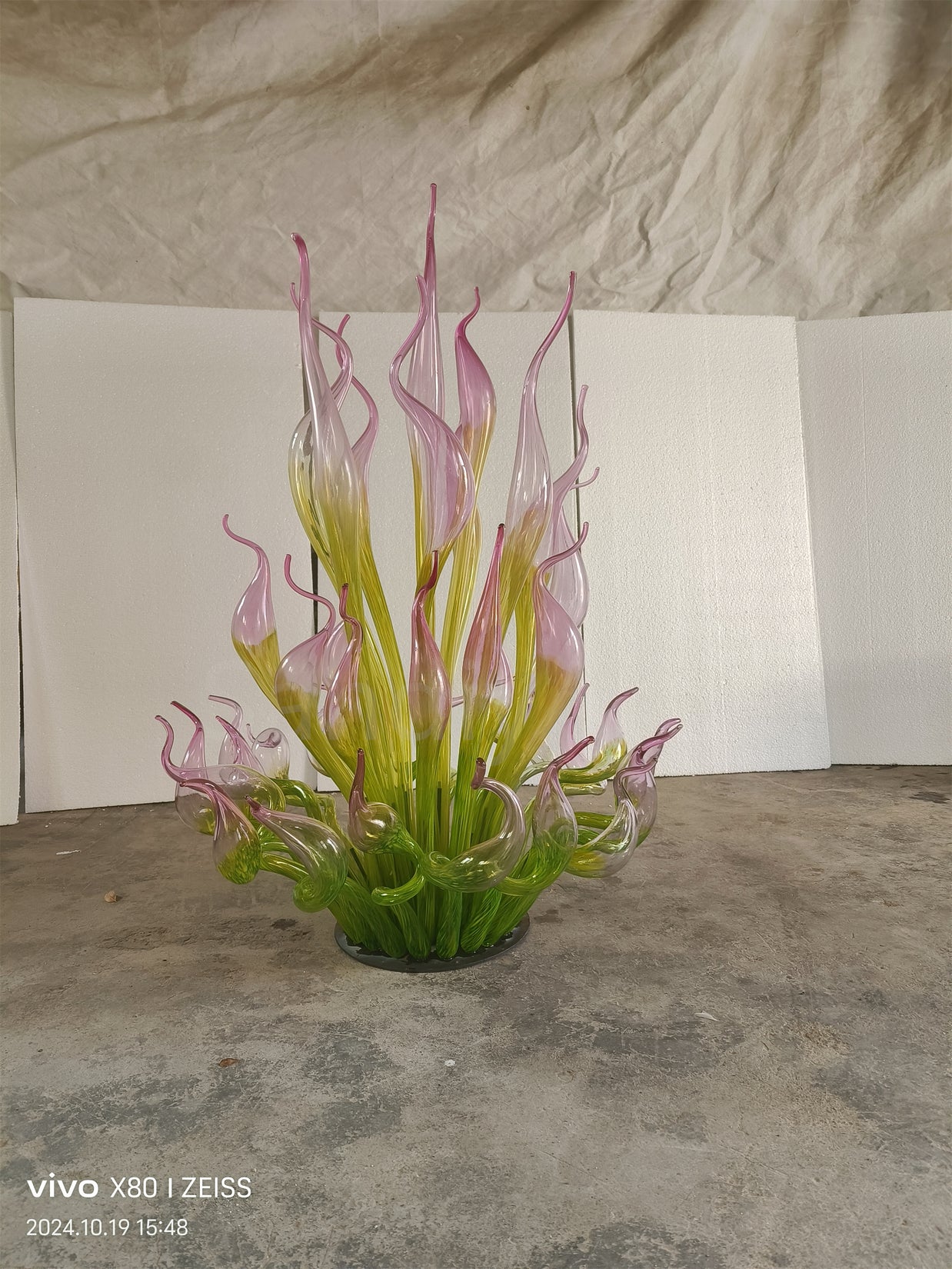 Goose head pink gradient green hand made chihuly style glass sculpture garden decoration art