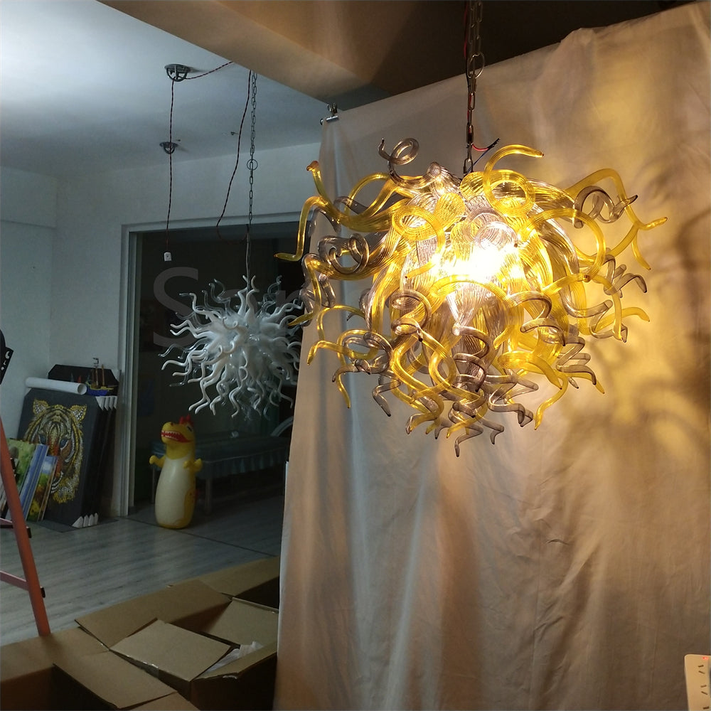 Special design of amber and grey color blowing glass chihuly chandelier home decoration lighting