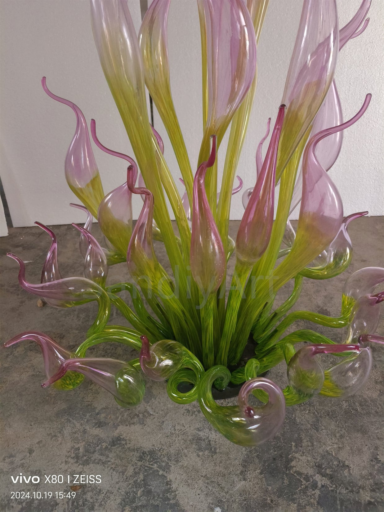 Goose head pink gradient green hand made chihuly style glass sculpture garden decoration art