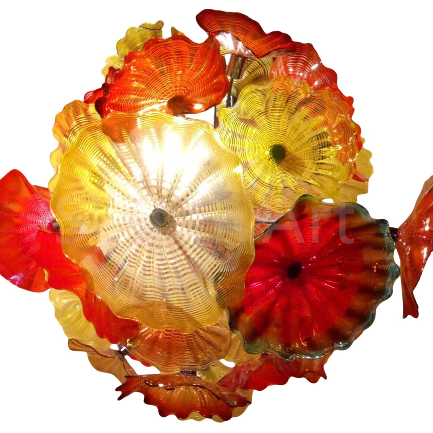 Colorful mouth blown glass lotus leaves chandelier villa decoration