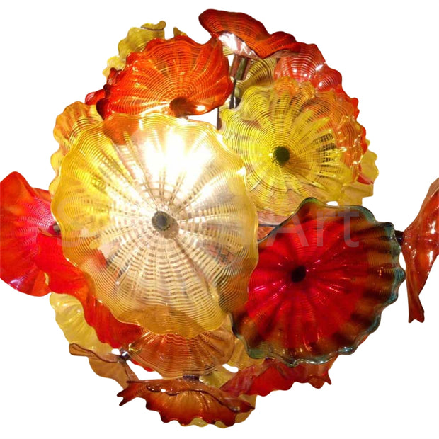 Colorful mouth blown glass lotus leaves chandelier villa decoration