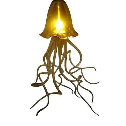 Hand made custom glass Jellyfish pendant light amber color