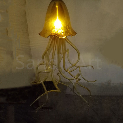 Hand made custom glass Jellyfish pendant light amber color