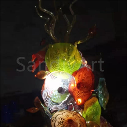 Multicolor hand made custom glass flower chandelier villa decoration