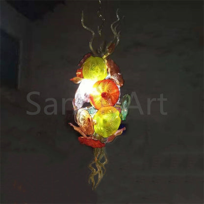 Multicolor hand made custom glass flower chandelier villa decoration