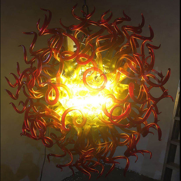 Amber to Red Gradient Flame shape chandelier blown glass DIY lighting