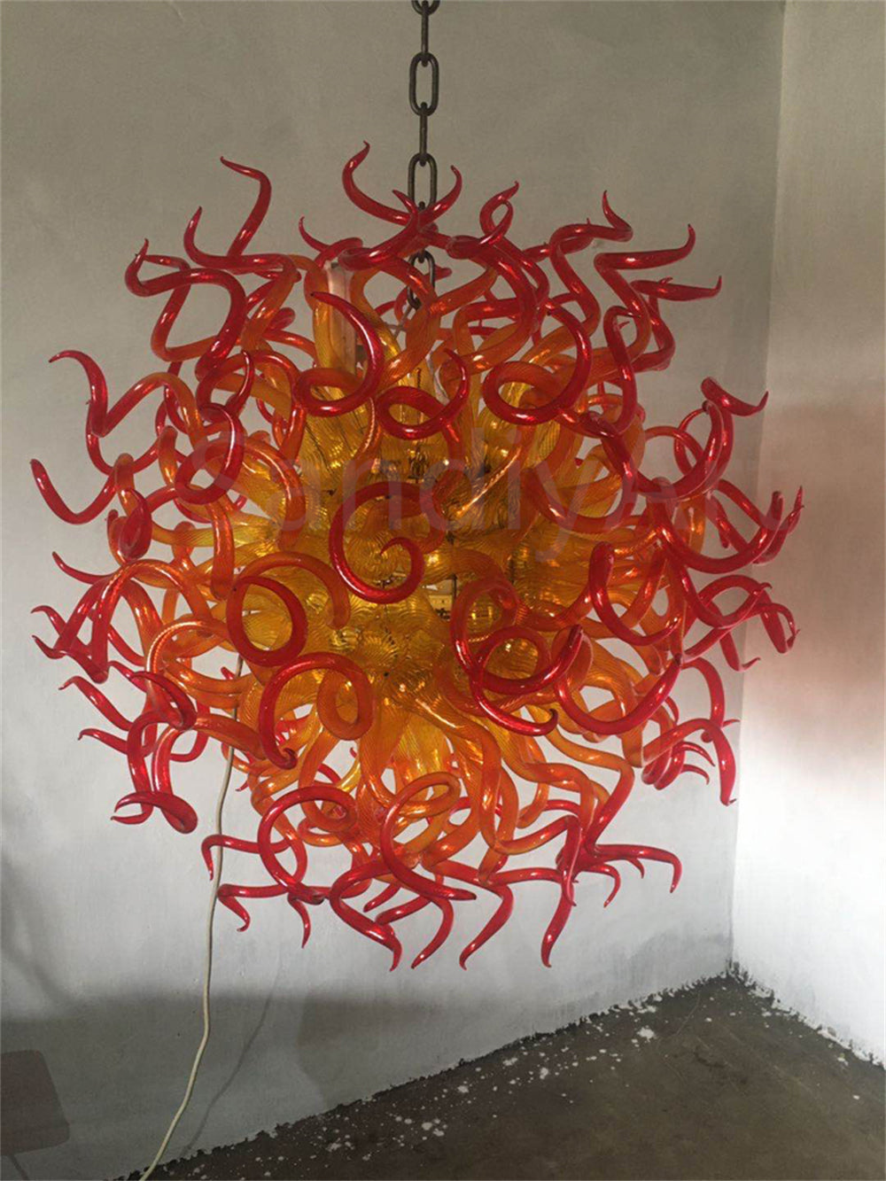 Amber to Red Gradient Flame shape chandelier blown glass DIY lighting