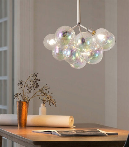 Hand made blown glass clear iridescent bubbles chandelier