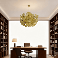 Amber color hand made blown glass flower chandelier home decoration