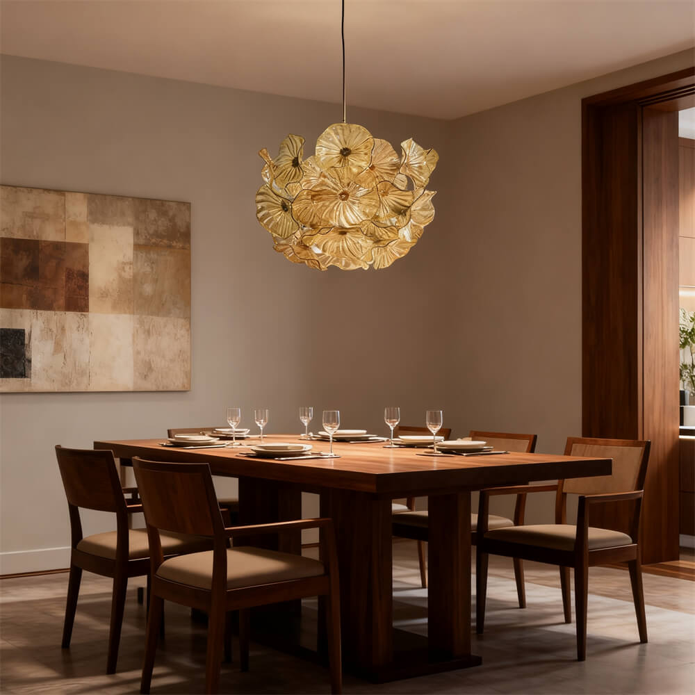 Amber color hand made blown glass flower chandelier home decoration
