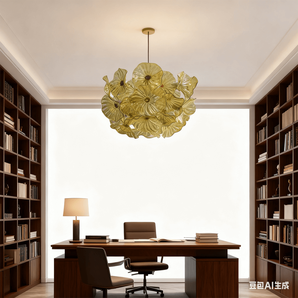 Amber color hand made blown glass flower chandelier home decoration