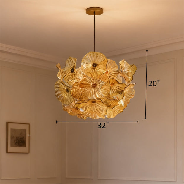 Amber color hand made blown glass flower chandelier home decoration
