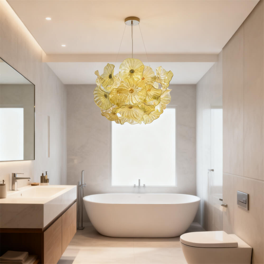 Amber color hand made blown glass flower chandelier home decoration