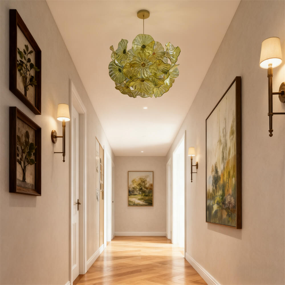 Amber color hand made blown glass flower chandelier home decoration