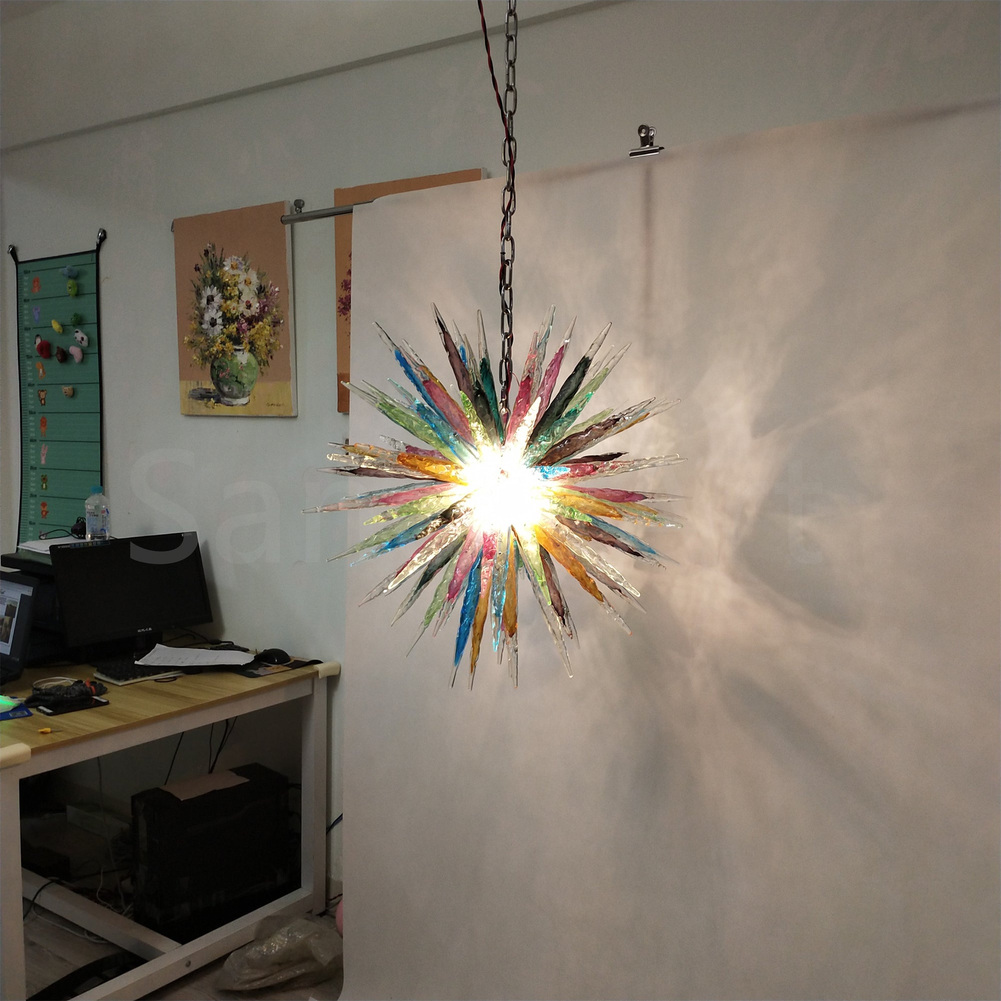 Multicolor hand made blown glass icicle chandelier modern design