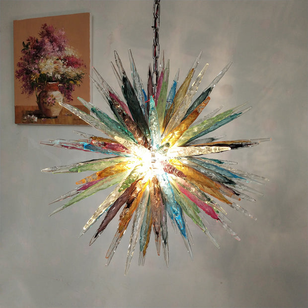 Multicolor hand made blown glass icicle chandelier modern design