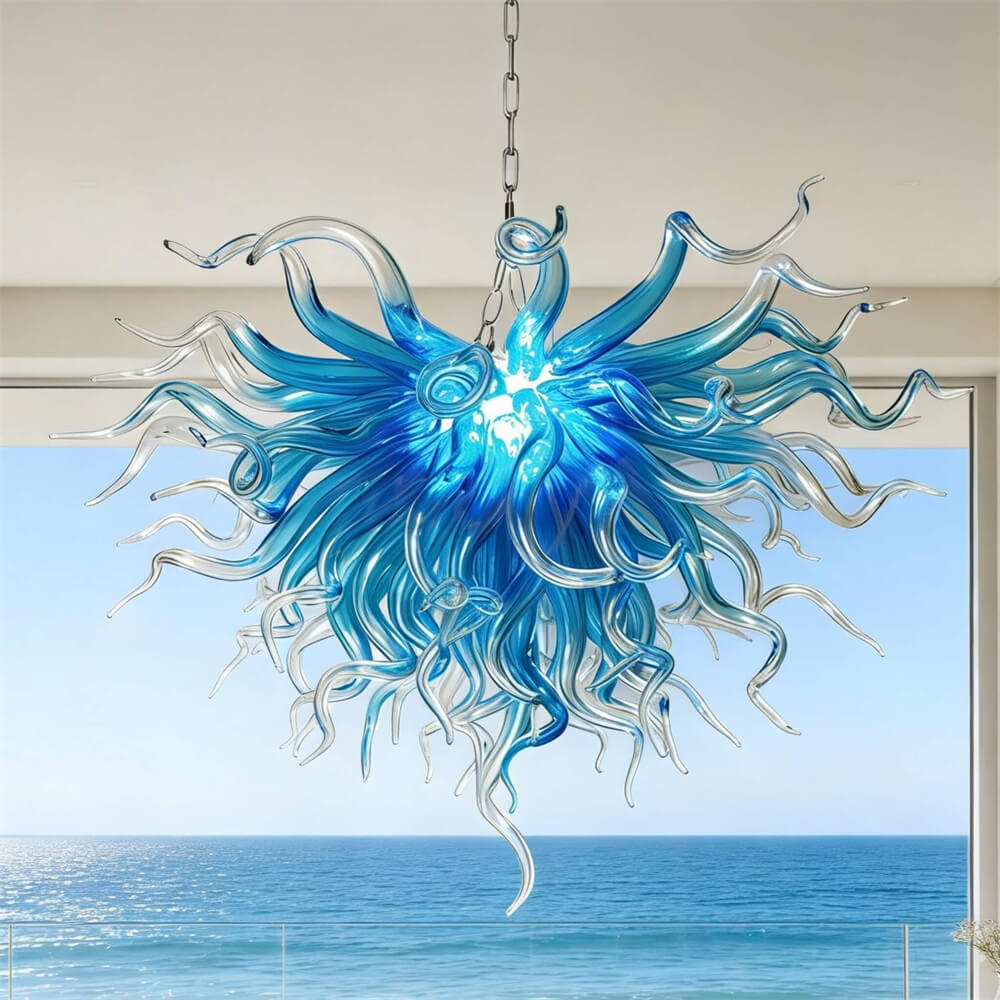 Colored glaze custom blown glass chandelier lighting blue color