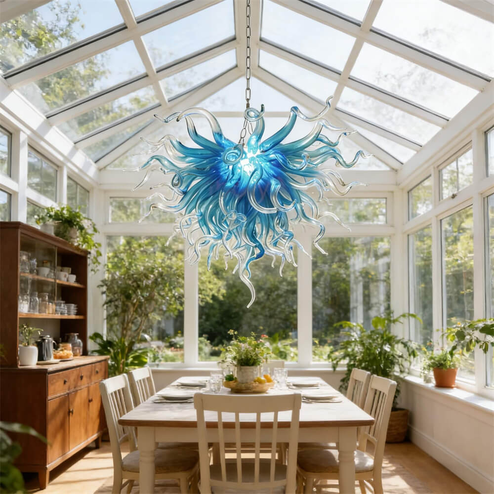 Colored glaze custom blown glass chandelier lighting blue color